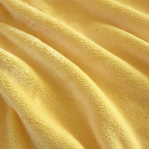Image of Martha Stewart - Queen Size Blanket, Ultra-Soft Plush Fleece Throw Blanket with Double-Needle Stitching, 350 GSM, Medium Weight Bedding for Bed or Couch (Bedford Solid Yellow)