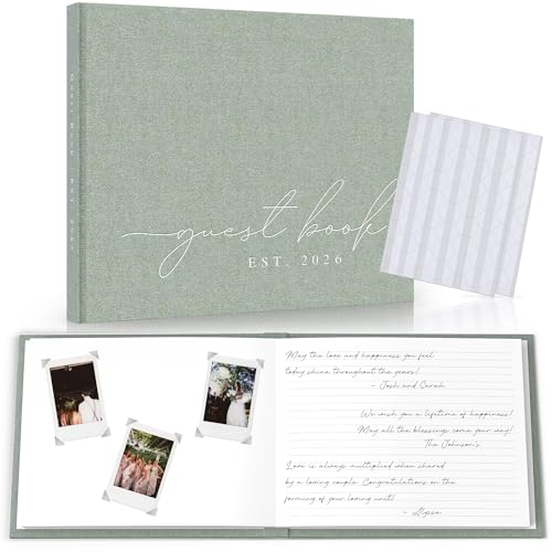 Wedding Guest Book With Personalized 2026 Year - Linen Photo Guestbook...