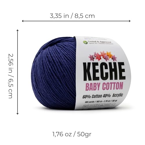 Image of Keche Baby Cotton, 60% Cotton 40% Acrylic Yarn, Soft Cotton Yarn for Crochet and Knitting, Amigurumi Yarn 1 Skein /Ball 1.76 Oz (50g) / 180 Yrds (165m) - Navy Blue