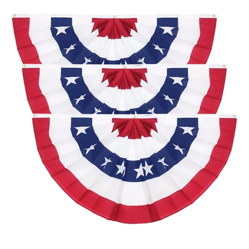 Image of 3 Pack 3x6 Feet 250th Anniversary Large American Flags Patriotic Bunting Stars Stripes 4th of July Pleated Fan USA Flag Banners Red White Blue Decorations for Outdoor Porch,Memorial Day,Independence Day Decorations