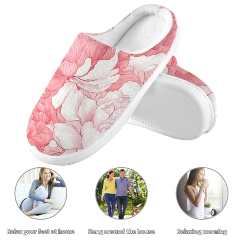 JUNZAN Art Peonies Pink Womens Cotton House Slippers Non Skid Memory Foam Guest Slippers for Hospital Funny Presents 6-73