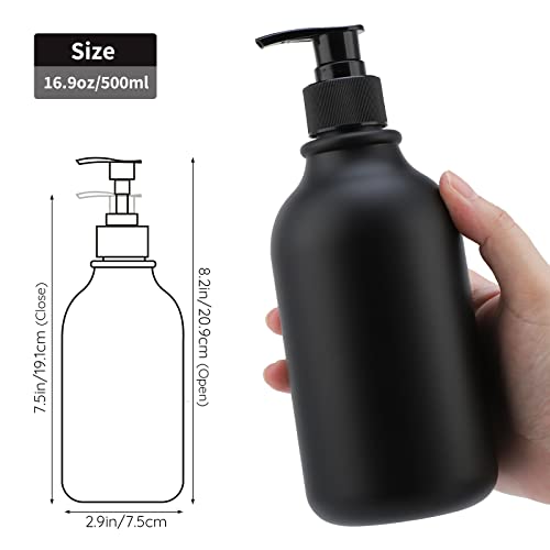 Image of Segbeauty Matte Black Shampoo Dispenser, 2pcs 16.9oz Empty Refillable Pump Bottle with Labels, 500ml Plastic Press Lotion Dispenser Bathroom Shower Containers for Conditioner Body Soap Hand Soap