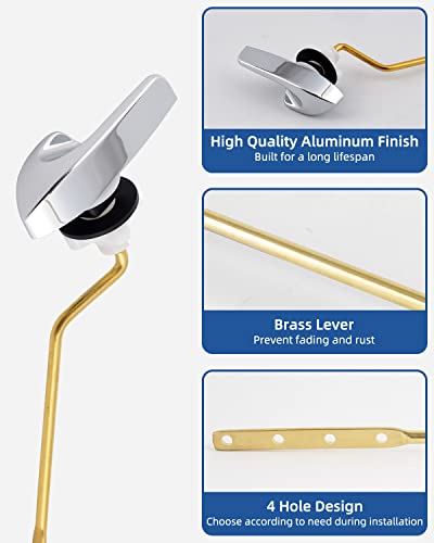Hibbent Toilet Handle Replacement, Side Mount Tank Flush Lever Handle Compatible With Kohler Toilet Tank, Toilet Trip Lever With Stainless Steel Flapper Chains, Toilet Repair Handle, Chrome #TOP1