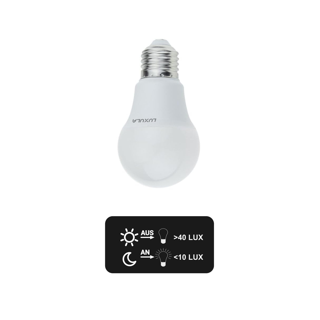 LUXULA LED E27 Leuchtmittel mit Dämmerungssensor 10 Stück - Glühbirne mit Dämmerungssensor, Lichtsensor - 9W 830lm 2700K warmweiß - A60 - energieeffizienter Dämmerungsschalter für draußen