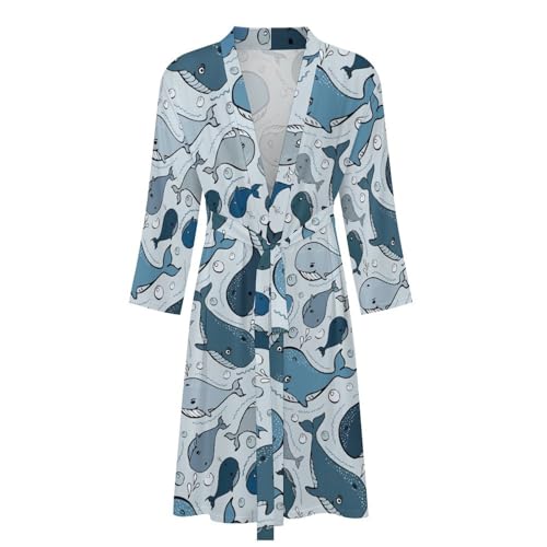 Men's White Bear Flowers Bath Robes Comfy Knit Bathrobes For Women Belted Spa Robe Self Tie Waist Mid-Length Pajamas2