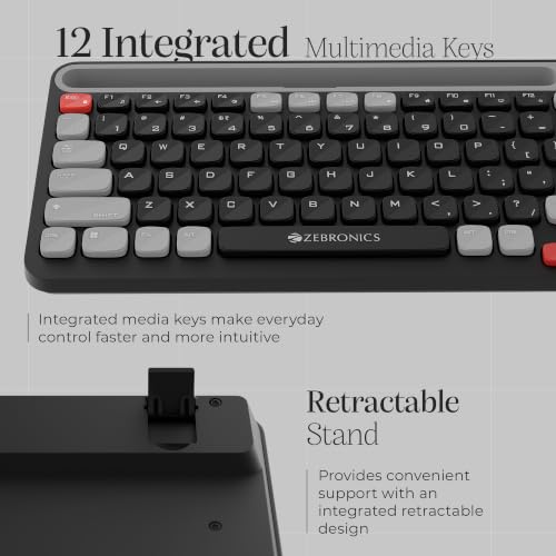 Image of Zebronics Keypad X3 Wireless Keyboard, 102 Keys, 12 Multimedia Keys, 2.4GHz + BT, UV Coated Keycaps, Mobile & Tablet Holder, ₹ Rupee Key, Retractable Stand, USB Nano Receiver (Midnight Black)