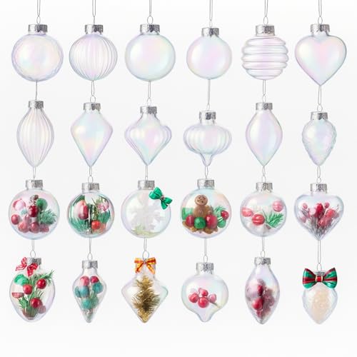 48 Pcs Christmas Fillable Ornaments Ball 3.15 Inch Clear Plastic Ornaments DIY Craft Transparent Ball for Christmas Wedding Xmas Holiday Party Tree Decor Home (Iridescent)