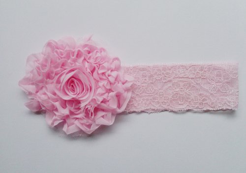 Fengshun 3 Colors Baby's Headbands Chiffon Fabric Lace Flower Band Hair Accessories (Rose pink)