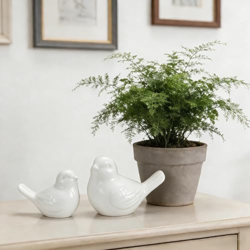 2 Figuras Decorativas de Pájaros de Cerámica Blanca miniatura 4