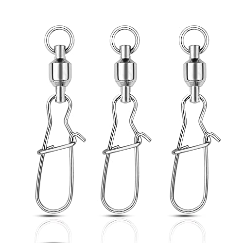 AMYSPORTS Ball Bearing Swivels Fishing Barrel High Strength Fishing Snap Bearing Connector Ring Snaps Swivels Saltwater Stainless Steel Accessories 48pcs 38lbs