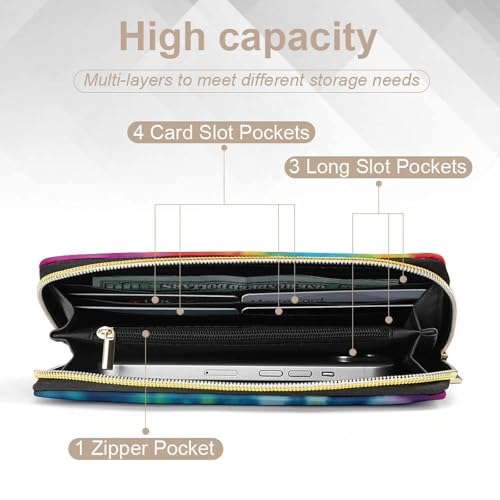 Tie Dye Rainbow Print Long Wallet for Women Men PU Leather Card Holder Organizer with Zipper Coin Pocket & Cash Slots4