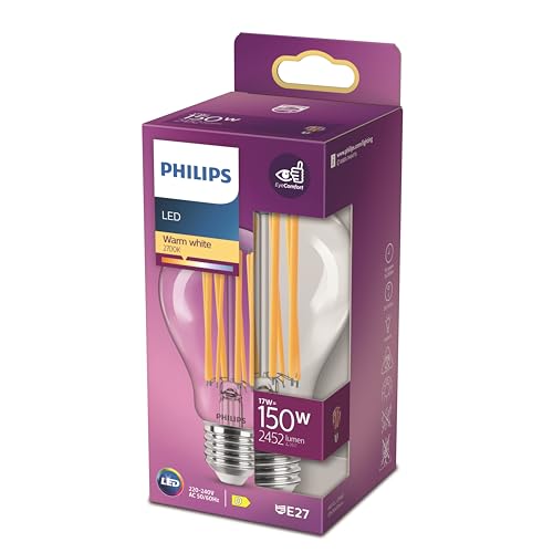 Philips - Ampoule LED en verre Equivalent 150W, standard E27, lumière blanc chaud 2700 Kelvin, transparente, non dimmable