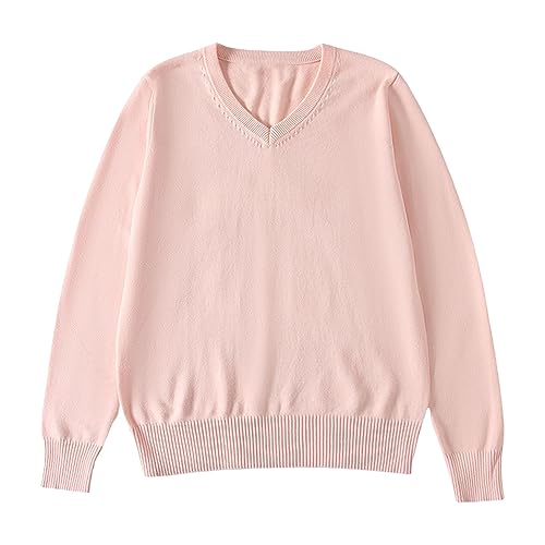 School Girl Boy V Neck Solid Color Sweater Cardigan Long Sleeve Knit Top for 4 to 7 Years Old Tops