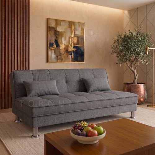 Image of Milan 3 Seater Supersoft Sofa Cum Bed for Living Room & Bedroom | Premium Dark Grey Polyster Fabric Foldable Sofa Bed | 6 x 4 Ft Sleeping Sofa | Space Saving Convertible Couch for Home & Guests