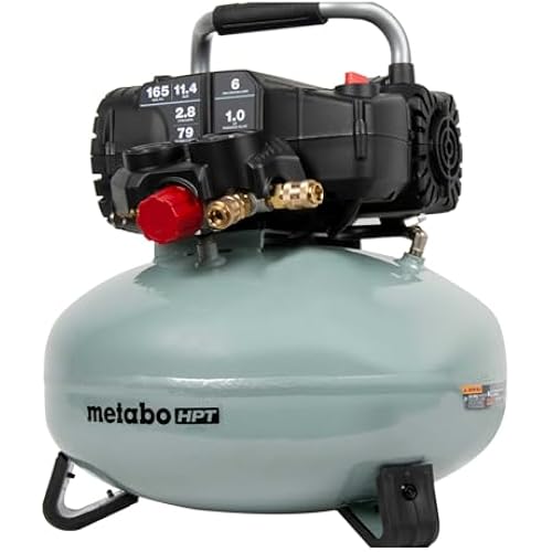 Metabo HPT Pancake Air Compressor, 6-Gallon 165PSI, Portable Air Compressor with 1.0 HP Oil-Free High Efficiency Motor, Lihghtweight, Quick Couplers for Fast Tool Changes, EC711S