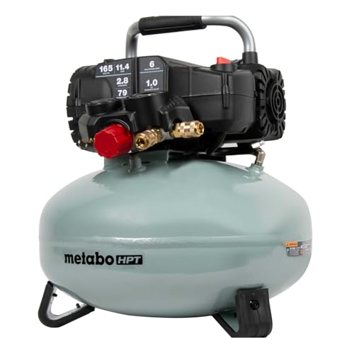 Metabo HPT Pancake Air Compressor, 6-Gallon 165PSI, Portable Air Compressor with 1.0 HP Oil-Free High Efficiency Motor, Lihghtweight, Quick Couplers for Fast Tool Changes, EC711S
