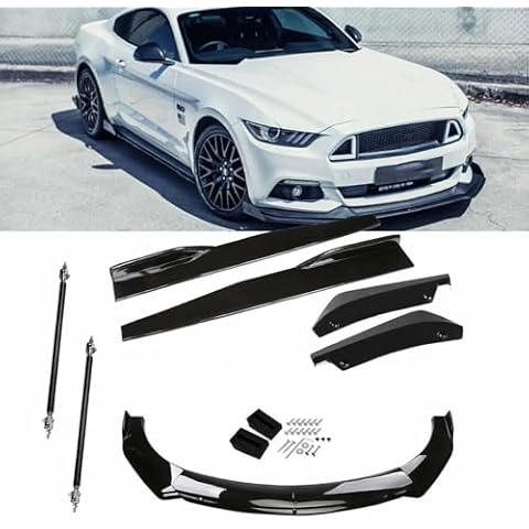 Evargc Glossy Black 69"-73" Adjustable Universal Car Front Bumper Lip SpoilerBody Kits with 29" Car Side Skirt Extension Rocker Panel and Rear Lip Diffuser + Adjustable 8-11" Splitter Rods Cover