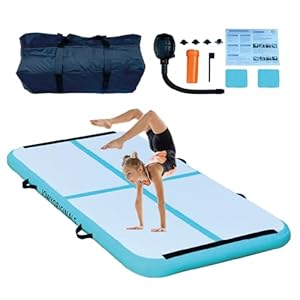 COLCHONETA AIRTRACK INFLABLE | Bomba Incluida | Gimnasia + Yoga + Entrenamiento En Casa | Amortiguación Extra, Impermeable y Portátil | Uso Interior/Exterior Niños Adultos y Atletas (Azul, 200x100x10)