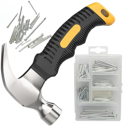 Small Claw Hammer, Kid Hammer,Mini Steel Head Small hammer with 145pcs Steel Nail,Woodworking claw Hammer for House & DIY