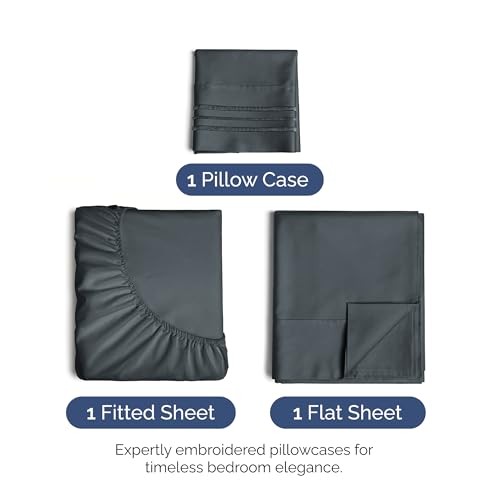 Image of Twin Size 3 Piece Sheet Set - Ultra Soft & Cooling Bed Sheets - Slate Blue | Fits 8 Inch to 16 inch Mattress, Wrinkle Free & Fade Resistant with Deep Pockets, Breathable, Comfy Hotel Luxury Bedding