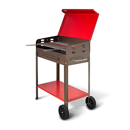 Barbecue bbq a carbonella 60x40xh90cm con ripiani laterali e ruote picnic 501b