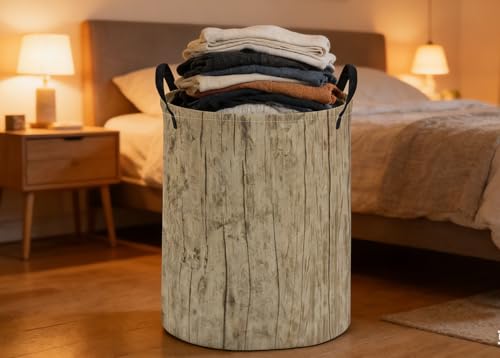 Image of ESSME Kids Laundry Basket,Wood Hamper Collapsible Canvas Waterproof Storage Bin for Boys, Cute Hamper,Gift Baskets(Wood grain)