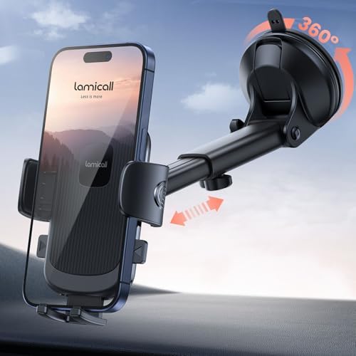 Lamicall Car Phone Holder Military-Grade Suction Cup Dashboard Windshield