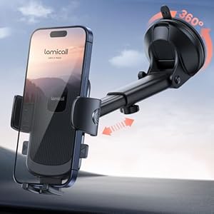 Lamicall Soporte de teléfono para automóvil – [Ventosa de grado militar más fuerte] Soporte de teléfono con rotación de 360° para tu coche, liberación rápida, ajustable, montaje de teléfono para el