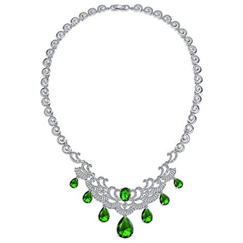 Bling Jewelry Antiguo AAA CZ Baguette Verde Esmeralda Simuladas Declaración Collar para Mujer Cover
