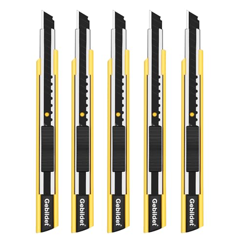 Image of Gebildet 5pcs Right and Left Hand Self-Lock Cutter /9mm Snap Off Blades /60 Blade /Utility Knife /Graphic Knife (Yellow Holder)