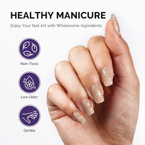 Image of MelodySusie Galaliver Gold Glitter Gel Nail Polish, 15ML Sparkly Champagne Shimmer Gel Polish Soak Off UV LED Cured Long Lasting Gift for Women DIY Nail Design Nail Art Manicure X07