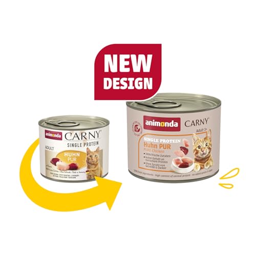 animonda Carny Katzen Nassfutter Single Protein Huhn Pur (6 x 200g), Katzenfutter nass mit nur einer Proteinquelle, Futter für ausgewachsene Katzen mit Hühnerfleisch