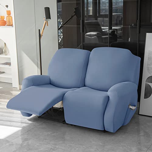 Housse de canapé 2 places bleu en jacquard extensible pour fauteuil relax - 5
