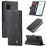 SLWYF Handyhülle für Samsung Galaxy Note10 lite/A81/M60S Hülle Premium Lederhülle Klappbar Flip Hülle Tasche Magnet Kartenfach Standfunktion Klapphülle Schutzhülle für Samsung Note10 lite, Schwarz