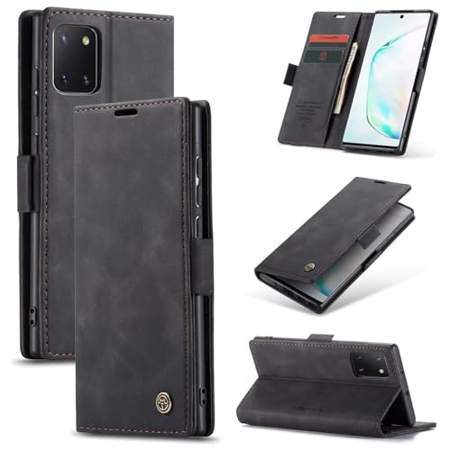 SLWYF Handyhülle für Samsung Galaxy Note10 lite/A81/M60S Hülle Premium Lederhülle Klappbar Flip Hülle Tasche Magnet Kartenfach Standfunktion Klapphülle Schutzhülle für Samsung Note10 lite, Schwarz