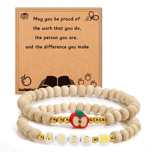 DUIOQ End of the Year Teacher Gifts,Daycare Teacher Appreciation Gifts,Teachers Bracelet,Presents for Miss Art History Music Dance Math English on Christmas Thanksgiving Halloween