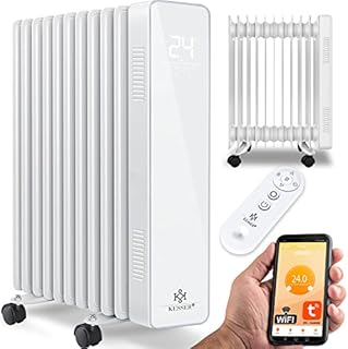 KESSER® Grzejnik olejowy 2500 W, mobilny grzejnik elektryczny, energooszczędny, ze sterowaniem aplikacją WiFi i wyświetlaczem dotykowym LED, pilotem zdalnego sterowania, grzejnik olejowy, ogrzewanie