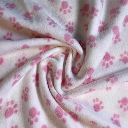 FabricLA Polar Fleece Fabric 60 Wide - Soft Plush 280 GSM Heavyweight Anti-Pill Blanket Fabric for Sewing Throws Ponchos Pillow Covers PJ Pants Cushions and Liners Baby Pink Small Paws 2 Yards