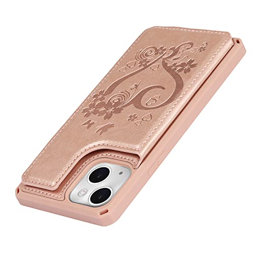 iCoverCase Compatible with iPhone 13 Wallet Phone Case with Card Holder for Women, RFID Blocking Embossed PU Leather Wrist Strap Case 6.1 Inch (Heart Rose Gold) by iCoverCase - Used condition - Image 9