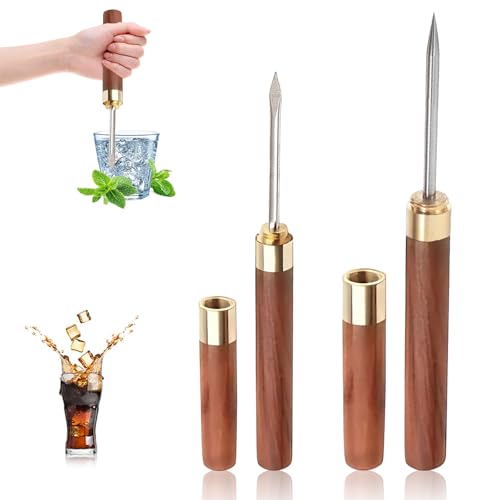 Picahielos, 2 Piezas Picahielos de Acero Inoxidable, con Tapa y Mango, Trituradora de Picahielos, para Uso en Cocinas, Restaurantes, Bares, Camareros, Picnics, Color de la Madera