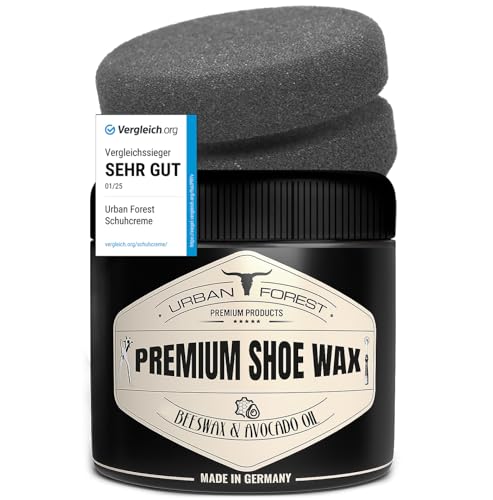 URBAN FOREST SPARSET Schuhcreme Schuhwachs 250ml farblos mit Bienenwachs mit Schwamm | Lederpflege für Schuhe | Schuhpflege & Schuhreinigung | Schuhe pflegen mit Premium Shoe Wax