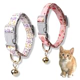 ZORVYN 2 Collares para Gato con Cierre de Seguridad, Ajustables y Reflectantes, Collar Antiahogo para Gatos Pequeños y Grandes, Diseño Dulce con Campana y Colgante de Fresa