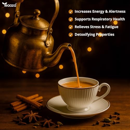 Image of Teaaza premium masala chai, Assam ctc tea blend with 5 natural ingredients- Black Pepper, Ginger, Cinnamon, Cardamom & Clove | Strong Indian Spiced Black / Milk Tea | Natural Ingredients, Bold Flavor -50g