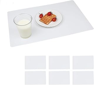 Plastic White Placemats Set of 6 Wipeable Tablemats for Indoor Outdoor Placemats for Patio Table Mats Kitchen Waterproof Place mats Easy Clean Washable Table Mats (White)
