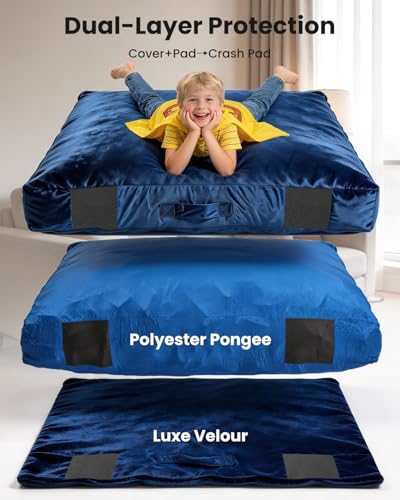 Togsher Crash Pad for Kids Sensory Large 5FT, Climbing Crash Pads, Sensory Room Equipment for Children Jumping & Relaxing, Soft Foam Landing Zone, Luxe Velour, Cover Washable, 59\" x 59\"