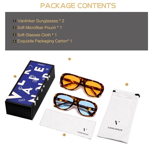 Image of VANLINKER Oversized Retro Aviator Sunglasses for Women Men Chic 70s Vintage Style Trendy 2026 Chunky Sun Glasses VL9865