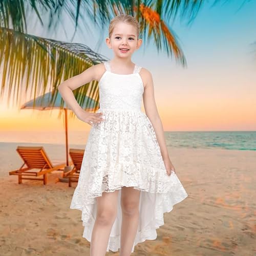 Sunny Fashion Girls Dress Floral Lace Hi-lo Strap Summer Sundress Princess3