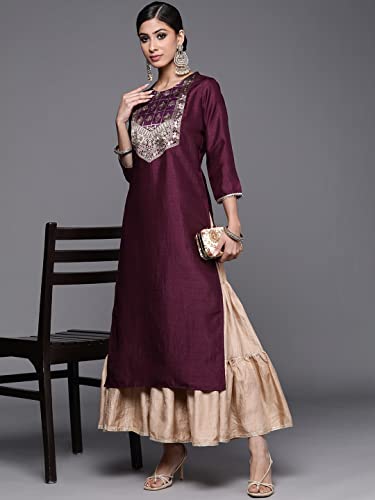 Image of INDO ERA Polyester Solid Calf Length Straight Kurta for Women (IEIEI3974)