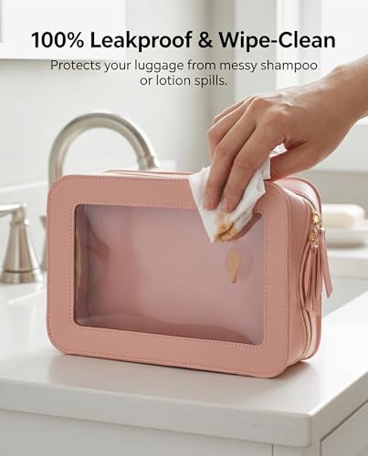 Image of Clear Makeup Bags, TSA Approved Toiletry Bag with Zipper, Clear Makeup Organizer Fit Carry-on Travel Essentials,Clear Cosmetic Bags for Women Men (C-Pink)