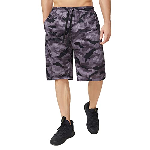 Urbciety Mens 12''Camo Basketball Shorts Long Athletic Gym Shorts With Pockets Camo Grey-L #TOP4